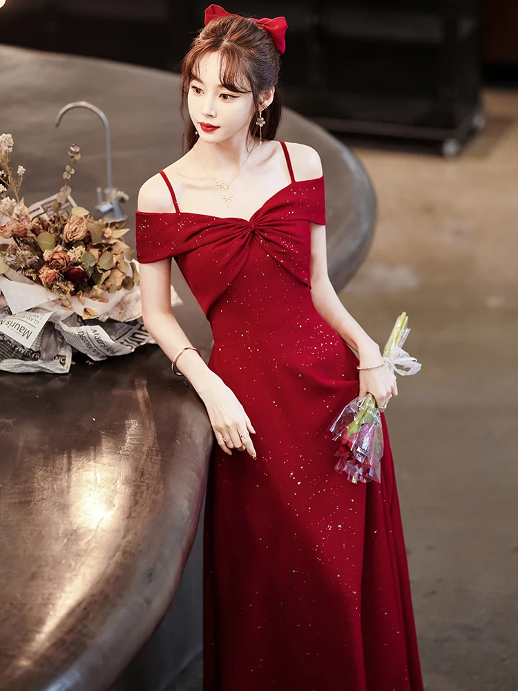 

Red One-oulder Bridal Dr Luxury Sensation Wedding Engagement Par Long Gown Floor-Length Svel Faionable Sle