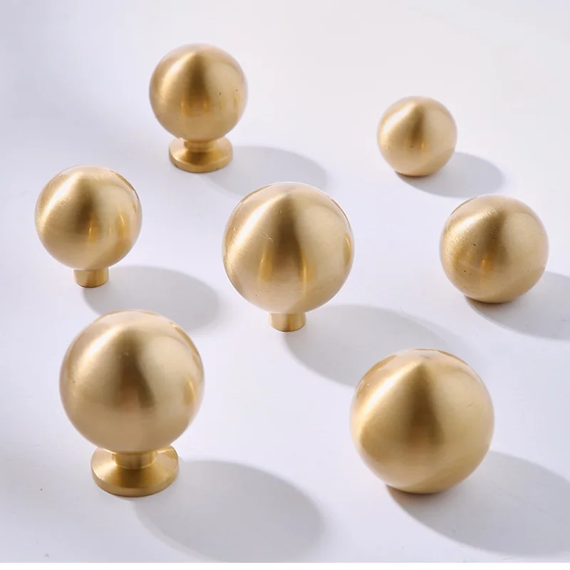 Solid Brass Furniture Kitchen Handles Nordic Gold Ball Shape Drawer Knobs Cabinet Door Cupboard Wardrobe Dresser Pulls Knobs