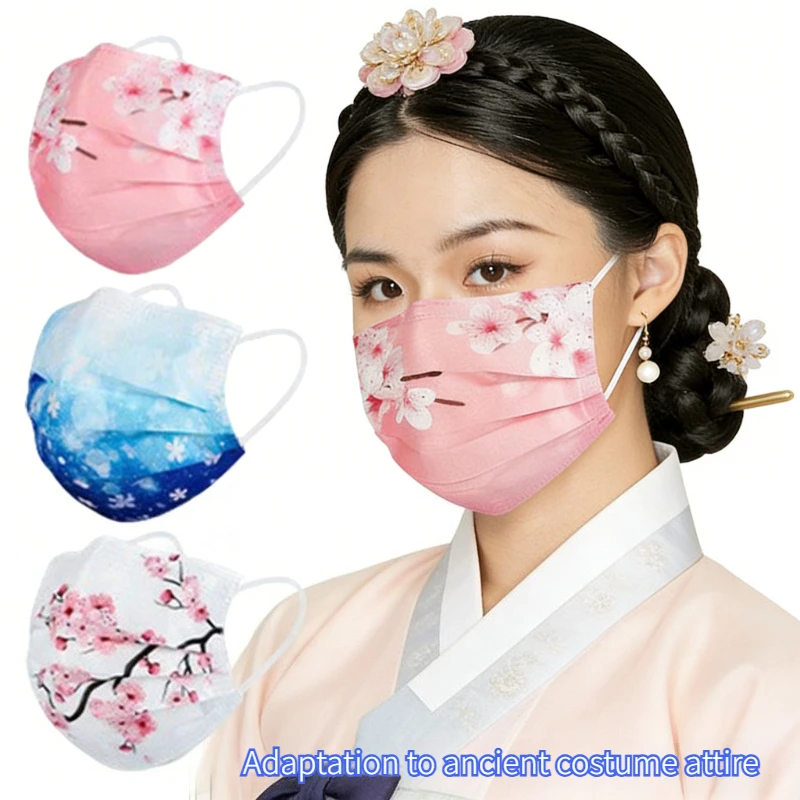 

10pcs Romantic Floral & Starry Sky Print Face Masks for Women, 3-Layer Woven Polypropylene, Elastic, Breathable & Sun-Protective