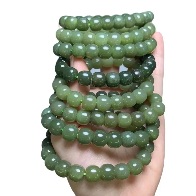 Natural Hetian Jade Qinghai Material Old-Style Bead 9X10Mm Fashionable Versatile Single-Loop Bracelet