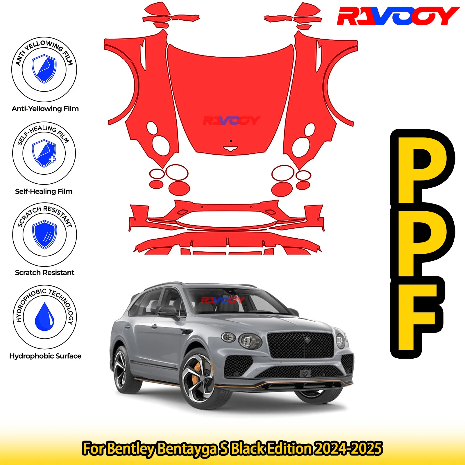 

For Bentley Bentayga S Black Edition 2024-2025 Glossy Matte Black Precut front PPF Kit Paint Protection Film