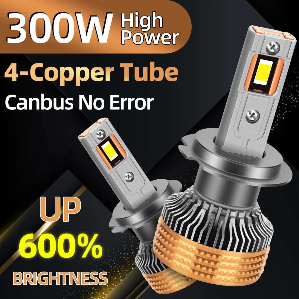 2PCS H7 H4 LED Headlight Bulbs Canbus H11 H1 9005 LED Headlamp Bulb 4-Copper Tube 9006 9012 30000LM LED Turbo Car Light 6000K