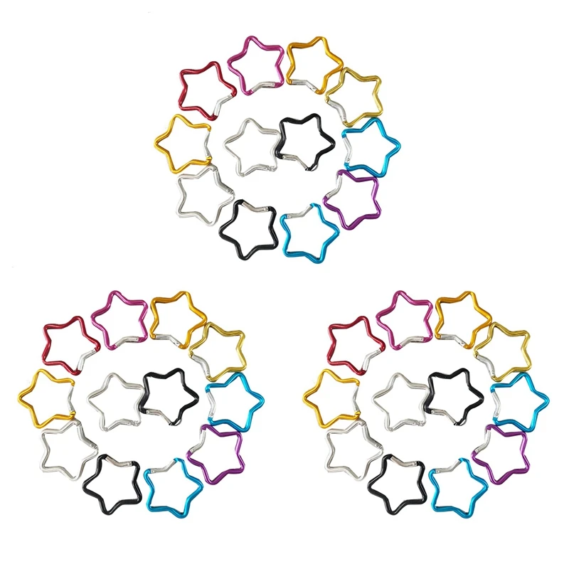 

30Pcs Five-Pointed Star Aluminum Carabiner Key Chain Outdoor Keyring Hook Water Bottle Hanging Buckle Travel Accessories