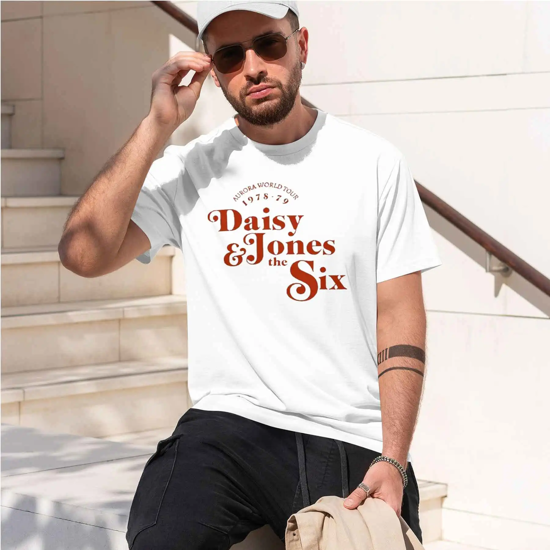 2026 new printed T-shirt printed with Men's Daisy Jones & The Six Aurora World Tour 1978-79 Vintage Style Graphic Crew Neck Te