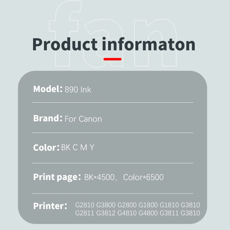 Original for Canon 890 GI890 Compatible Ink G3811 2800 2810 3800 1810 mp288 236 mg2580s 3080 3680 2400 Printer Refill Ink Kits