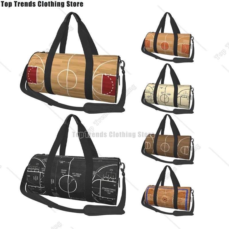 

Basketball Court Travel Bags Men Fitness Handbag Cylinder Shoulder Bag Women Large Travel Tote Luggage Bag Gym Handbags