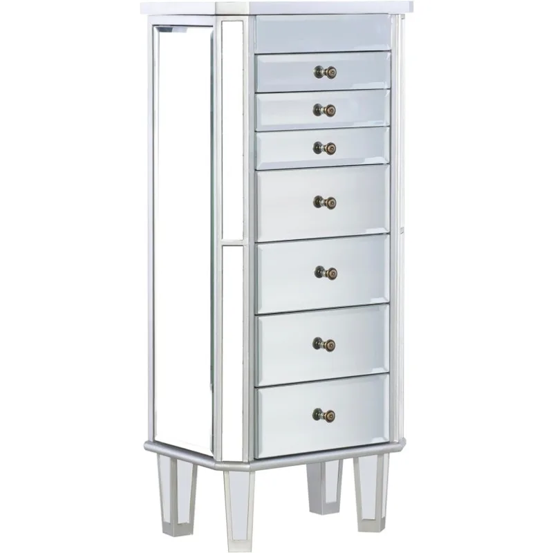 

Jewelry Armoire Wood, Silver Mirrored