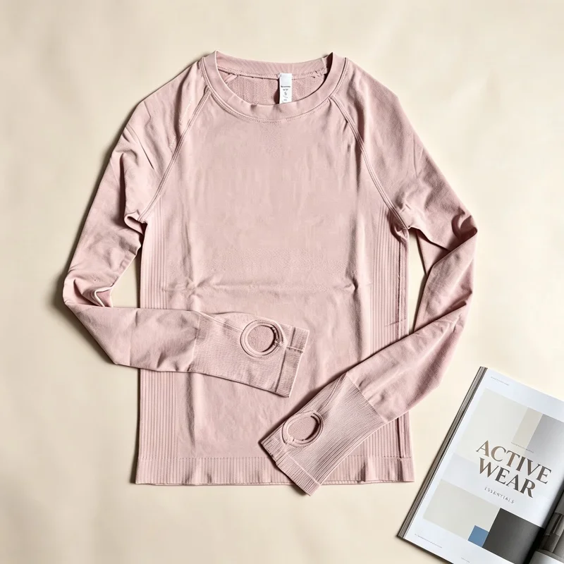 Crew Neck Long Sleeve Yoga Top Women Classic Breathable Stretch Slim Fit Gym Running Workout Activewear