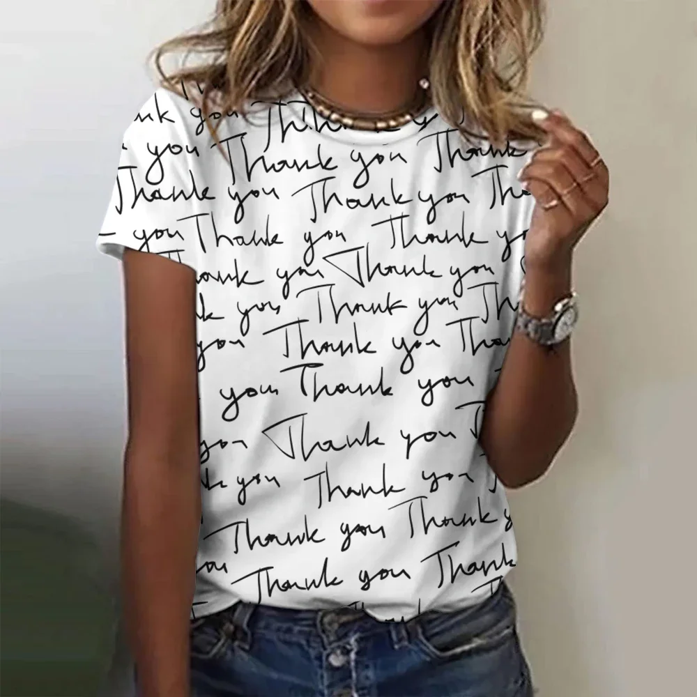 

Retro Women's T Shirt Letter Pattern Print Tee Summer Casual Crew Neck Short Sleeve Vintage T-Shirts Male Oversized Clothing