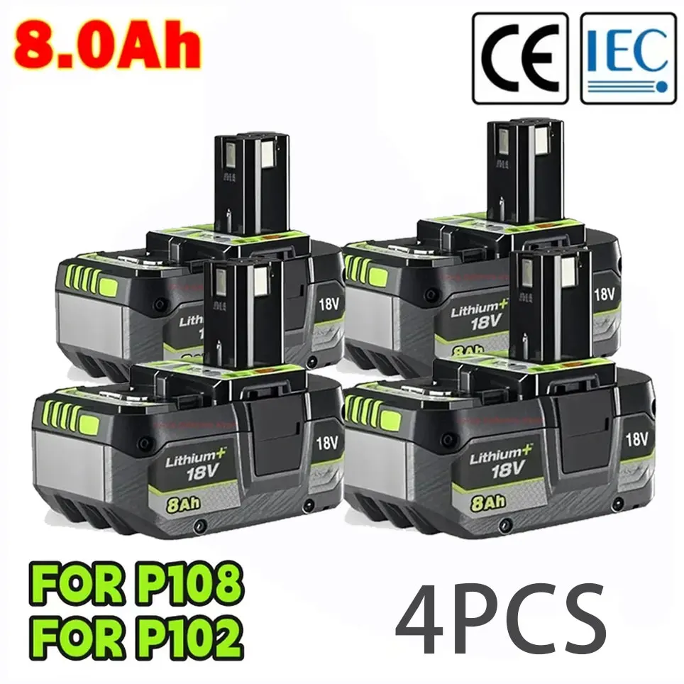 Batterie au lithium Ryobi 18V 8,0AH, faible autodécharge, adaptée à tous les outils 18V P104 P107 P108 RB18L50 RB18L20