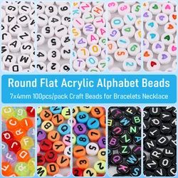 100pcs 4x7mm Flat Round Acrylic Alphabet Letter Beads with Number Star Heart Beads for DIY Bracelet Necklace Jewelry Making