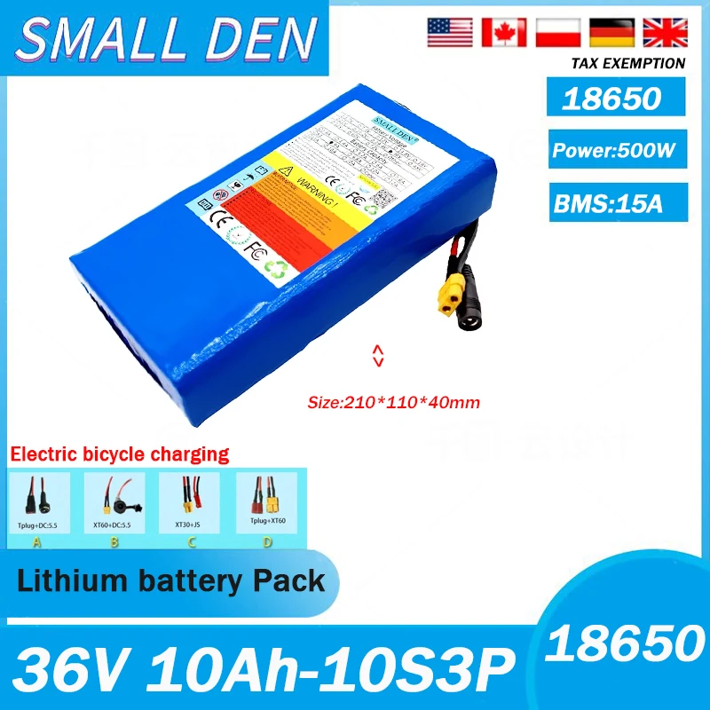 36V 10Ah 18650 lithium battery pack 10S3P 500W high-power built-in BMS 15A portable backup battery outdoor lighting illumination