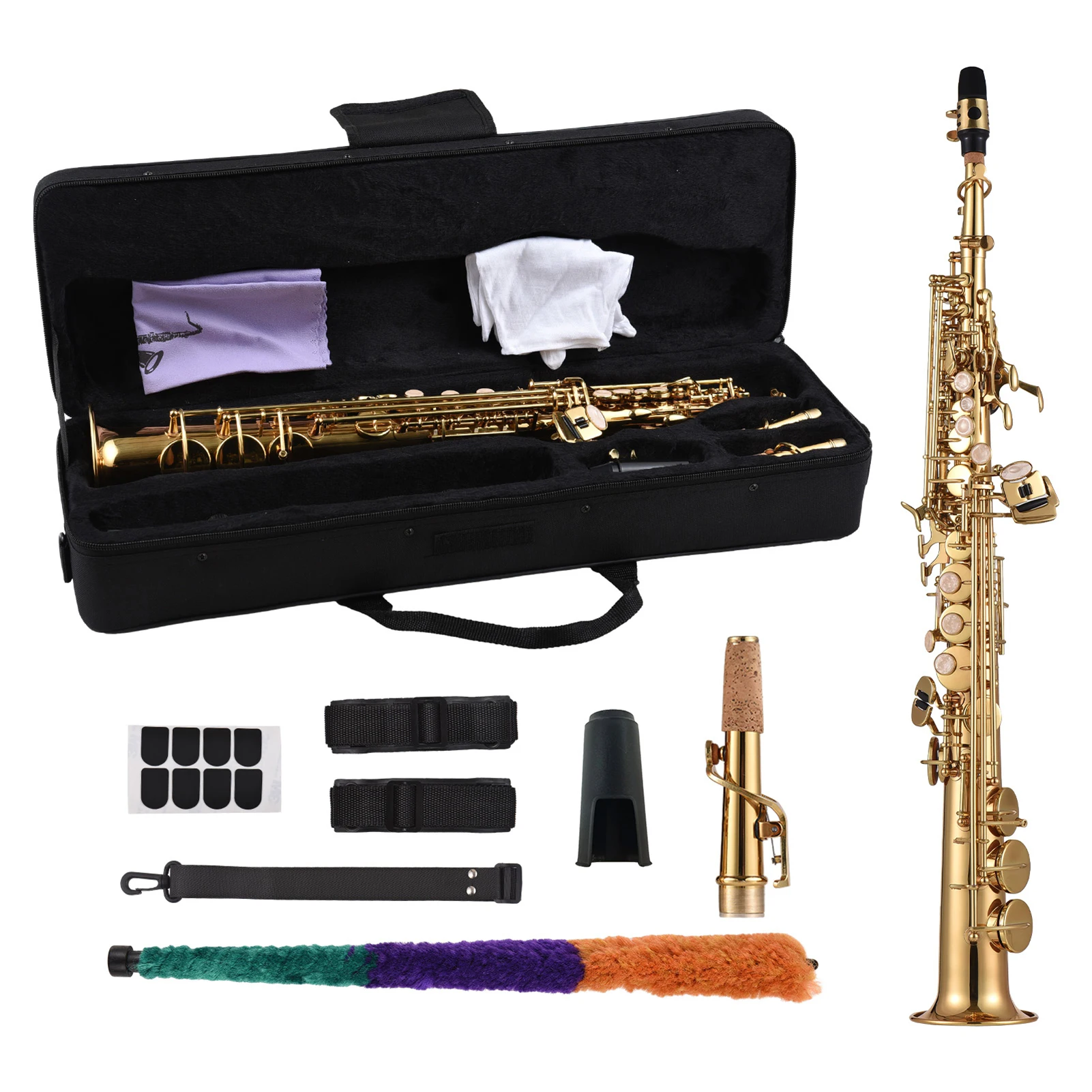 Soprano Sax Straight Saxophone Brass Bb B Flat  Instrument for Student Beginner Professional Natural Shell Key Soprano Saxophone
