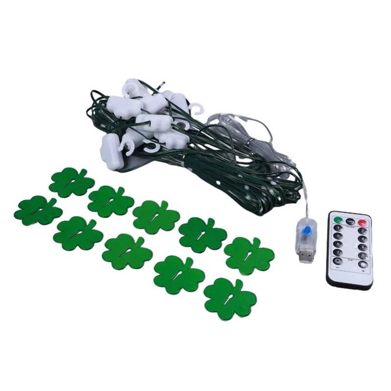 B-Est Shamrock سلسلة أضواء خضراء ST عيد باتريك الأيرلندية شامروك ديكور 8 وضع 3Mx3m 200LED أضواء خرافية شامروك محظوظة سهلة في