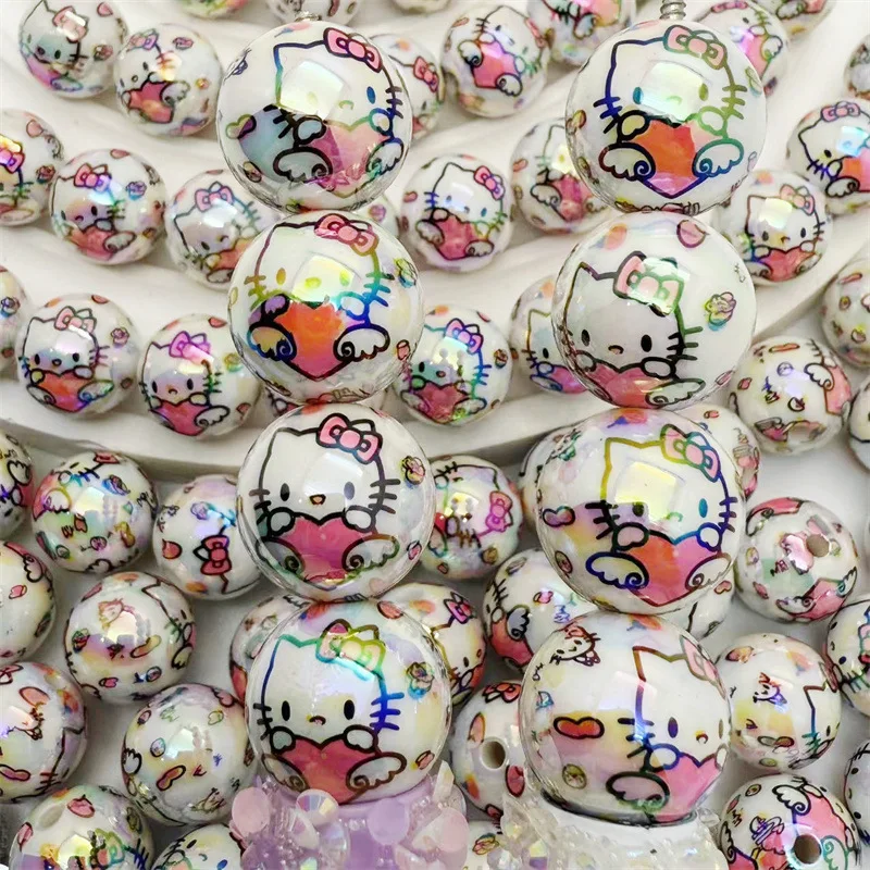 

Hello Kitty Acrylic Beads HD Printed Solid Color Plated KT Cat Balls DIY Mobile Phone Rope Keychain Accessories 16mm