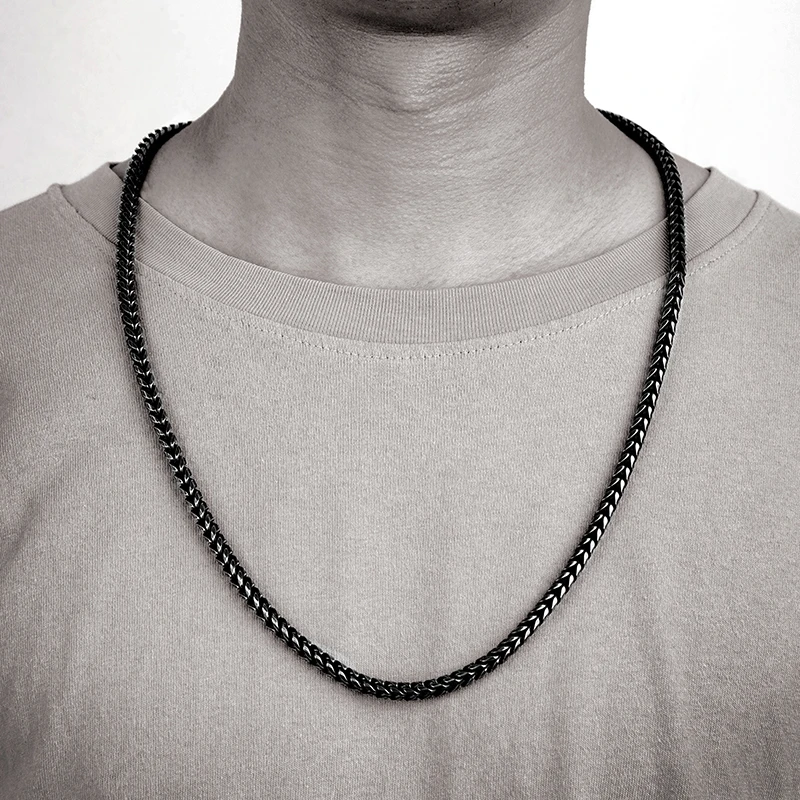 Stainless Steel Cuban Classic Chain Vintage Black Wide Necklace Punk Long Men\'s Hip Hop Brushed Matte Silver Color Jewelry Gifts