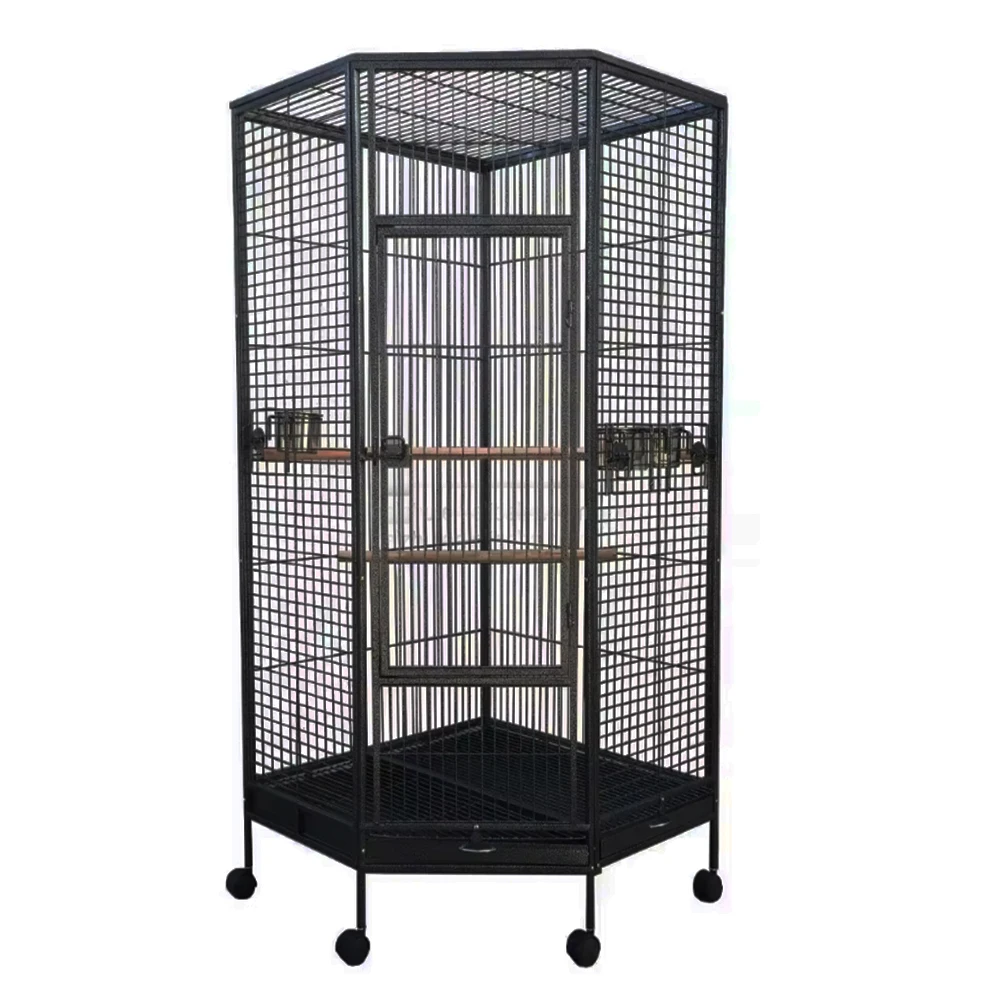 Contemporary Luxury Large Wrought Iron Bird Cage Metal Steel Corner Parrot Canary Aviary Pet House Indoor Outdoor Use