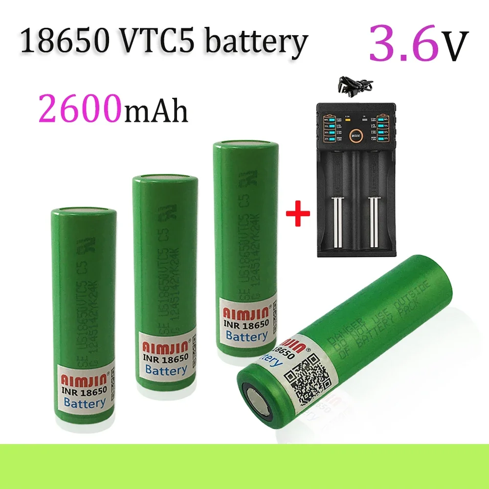 

18650 New original VTC5 3.6V 2600mAh For Us 18650 30A toys tools flashlight battery +USB Charger