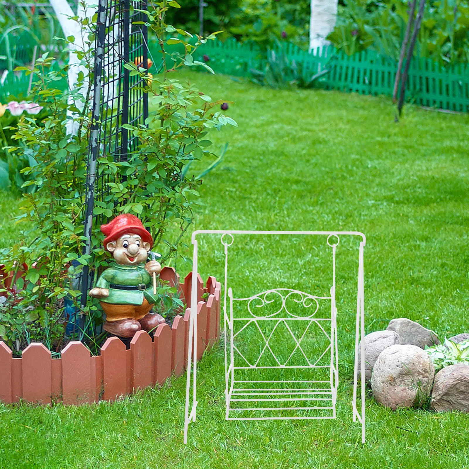 

Mini Iron Decorative Swing Compact Chic Design Mini House Garden Ornament Swing Chair Accessory Kids Room Decoration