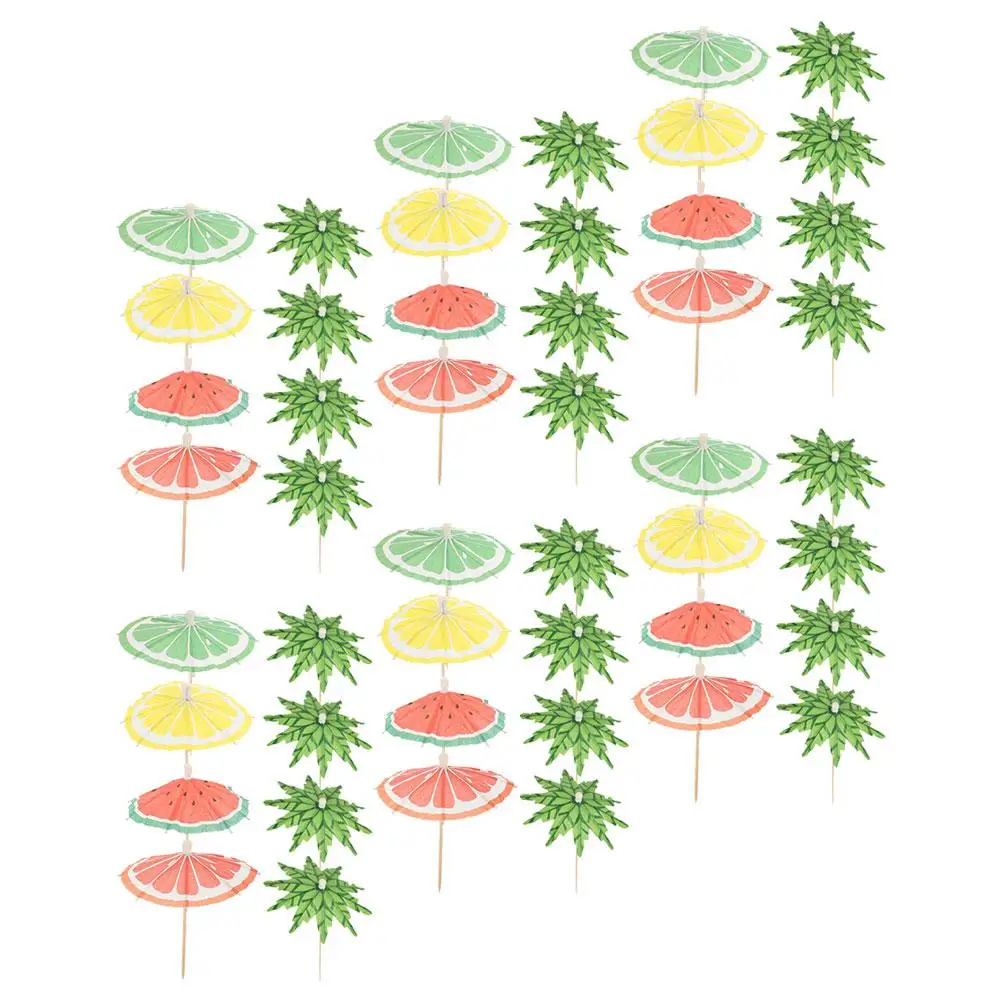 

100pcs Fruit Sticks Cocktail Drink Umbrellas Wooden Paper Picks for Cupcakes Tropical Designs Beverages Bar Tools Kitchen