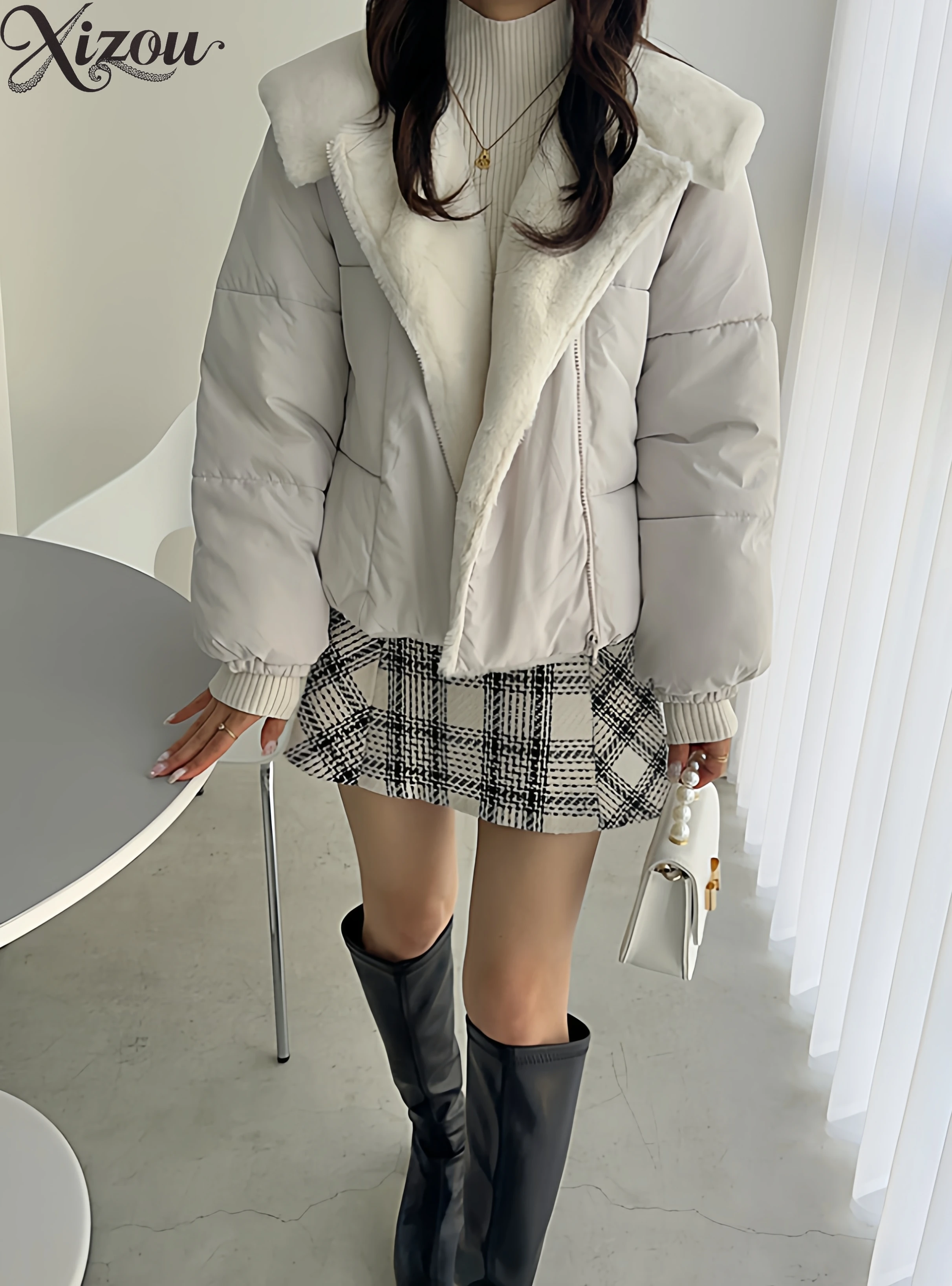 Zoete Vintage Chic A-lijn Contrast Kleur Geruite Rok Vrouwen Rits Elastische Taille Kantoor Dame Herfst Winter Korte Rokken Japans