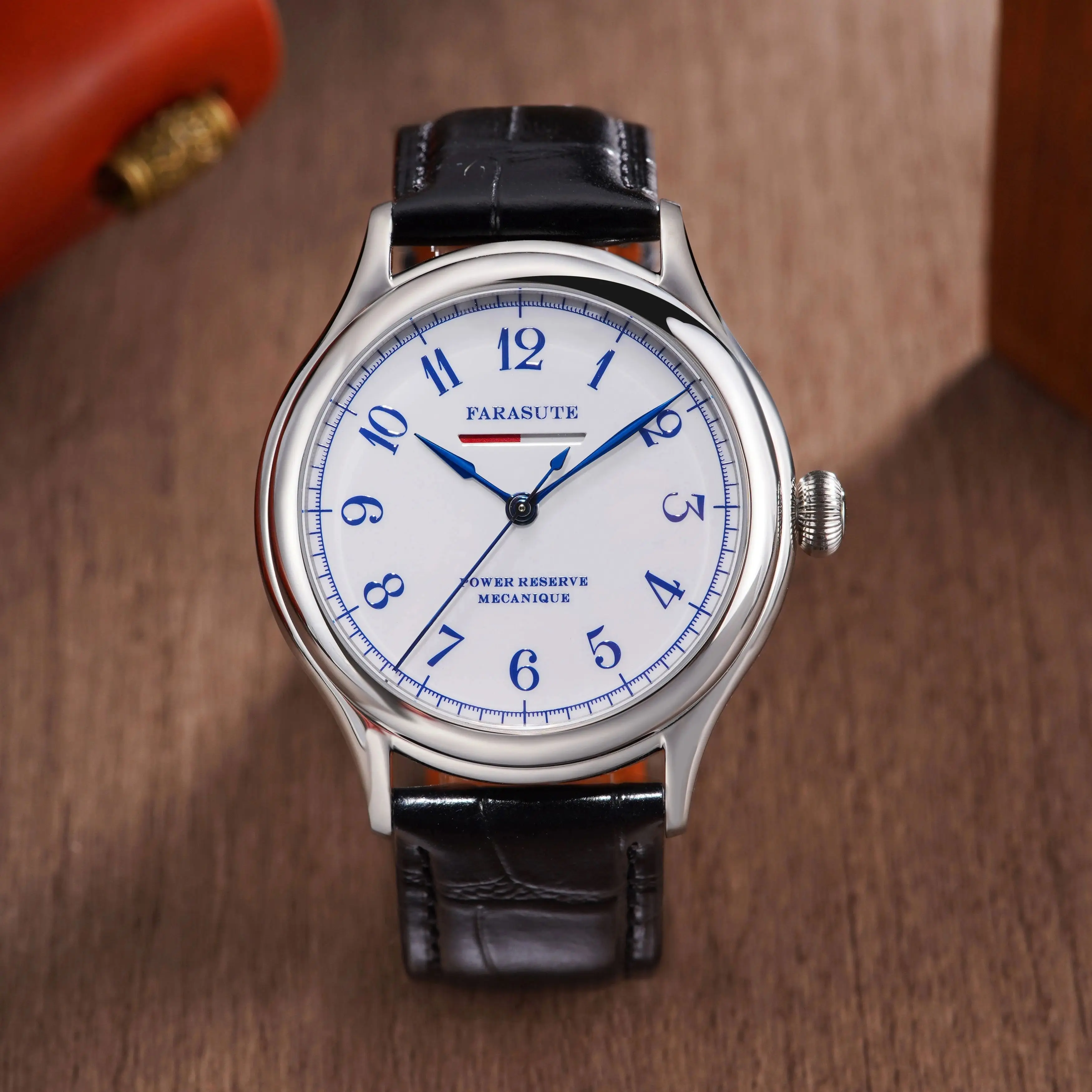 FARASUTE Men Mechanical Watch 40mm Manual Winding Wristwatch Sapphire Mirror Waterproof Horizontal Bar 80 Hours Power Reserve