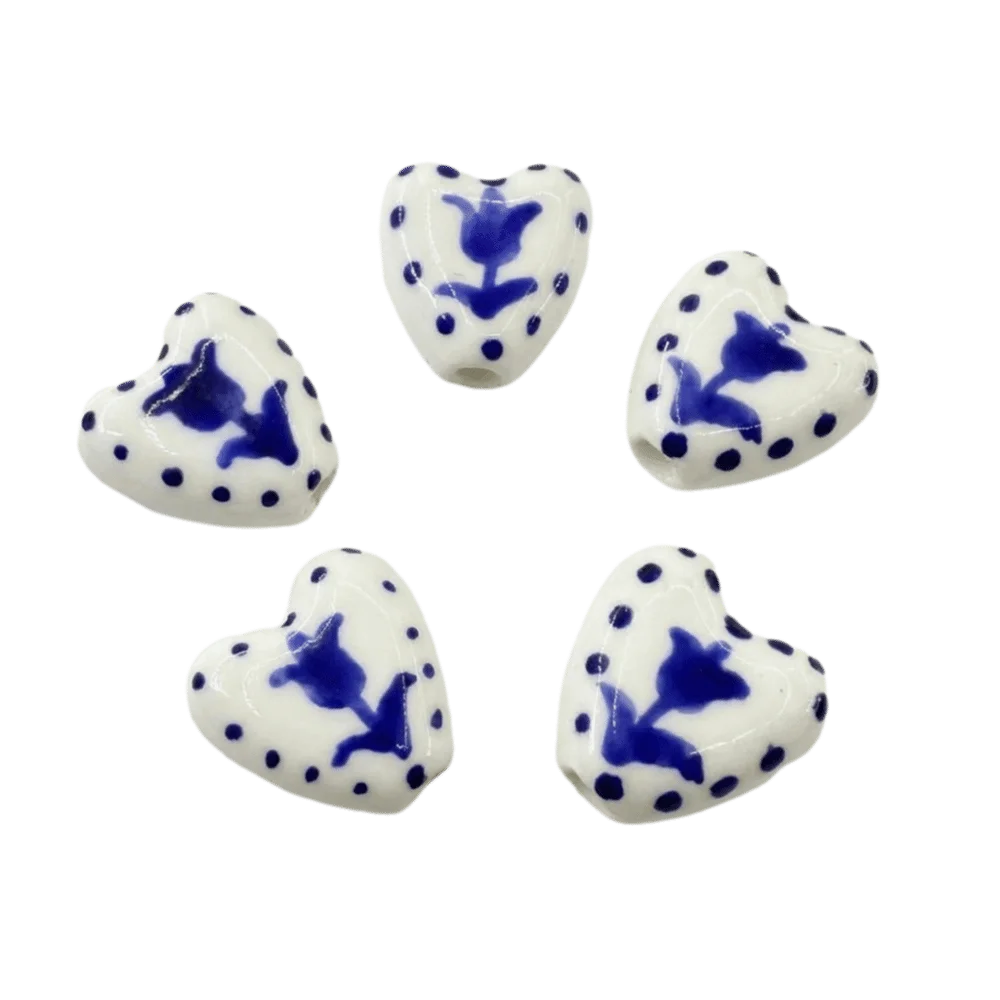 

5pcs/set Double Sided Heart Shape Ceramic Beads Small Colorful Jewelry Making Spacer Bead Phone Chain Accessory Porcelain Beads