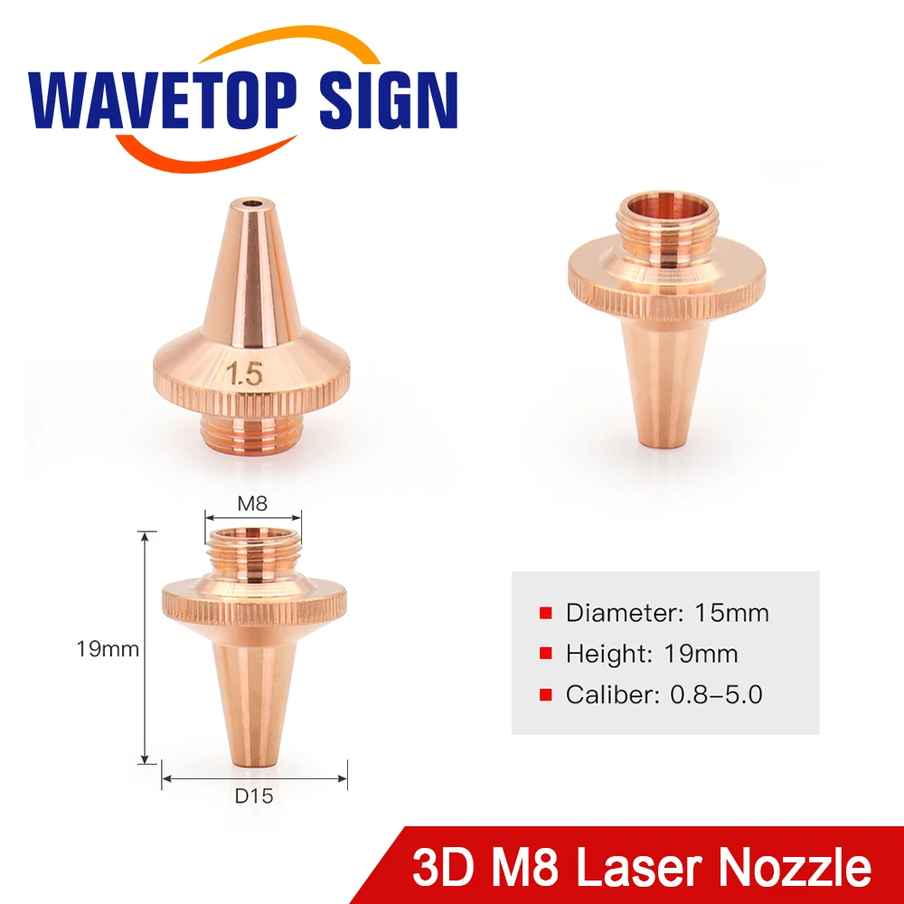 WaveTopSign 10PCS 3D Laser Nozzle M8 Dia.15mm Height 19mm Cutting Nozzle Single & Double Layer For Fiber Laser Cutting Machine