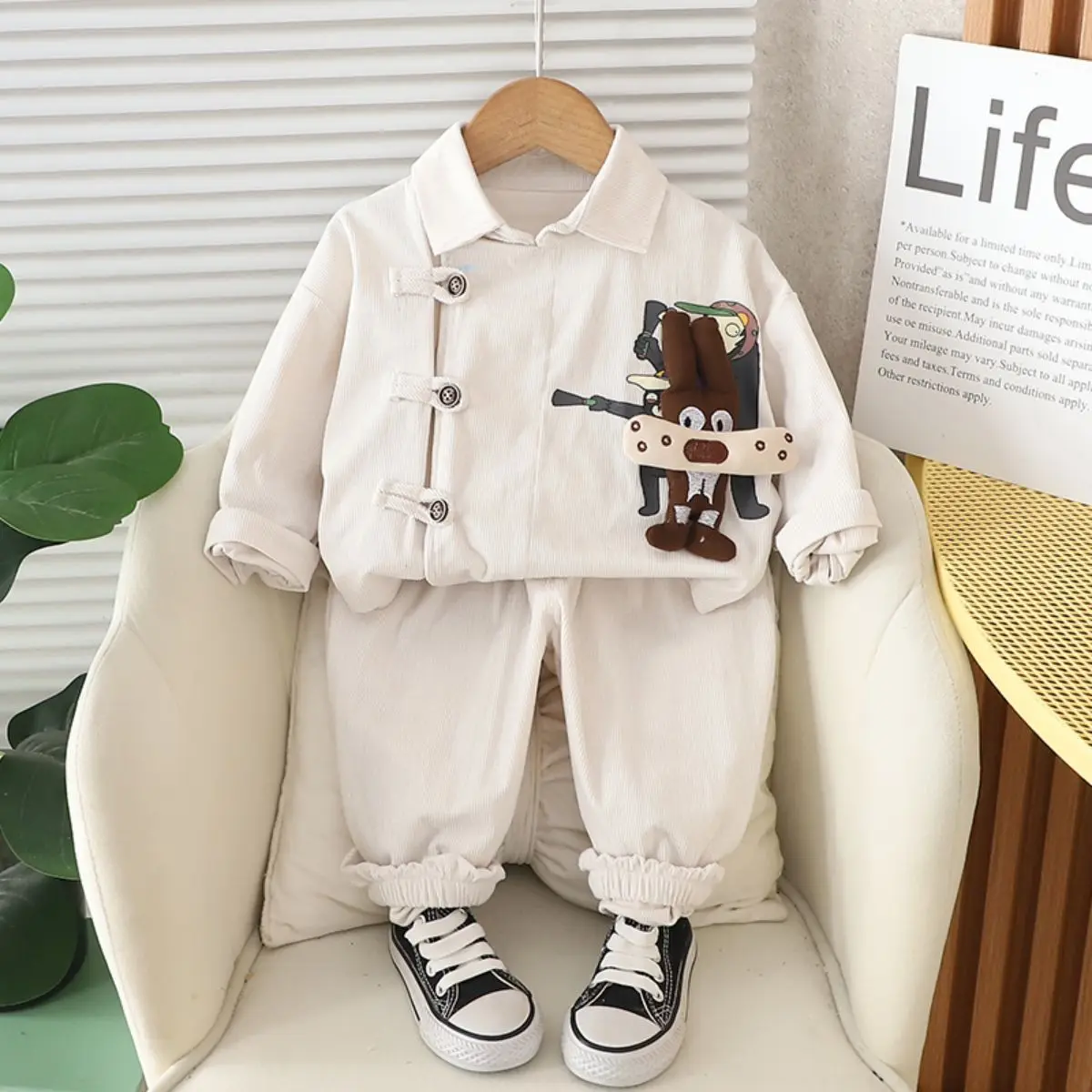 Baby's Sets 2024 Spring Autumn Lovely Cartoon Turn-down Collar Long Sleeve Jackets Tops and Pants Outfit Baby Boy Infant Clothes