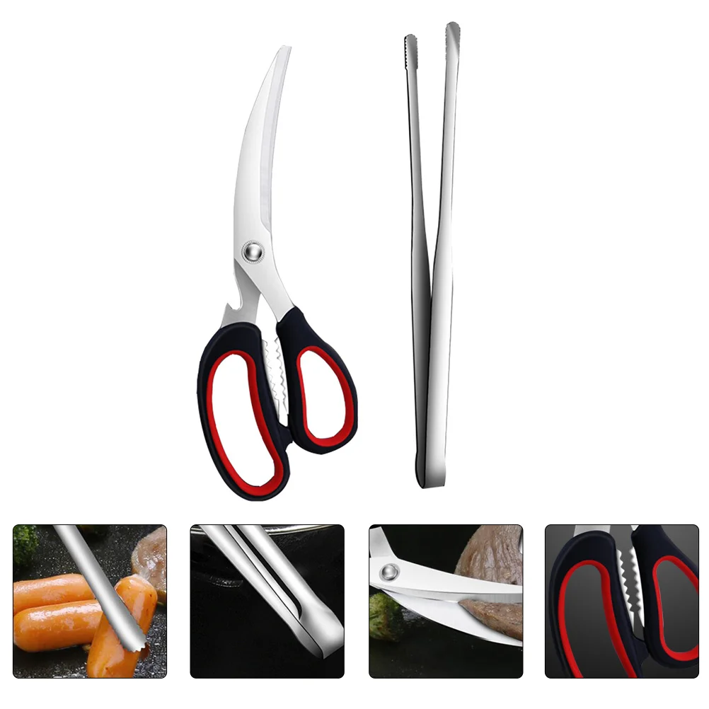 

2Pcs Barbecue Clips Stainless Steel Multipurpose Bbq Clamp Comfortable Anti-Slip Handle Kitchen Shear Scissor Outdoor Grilling