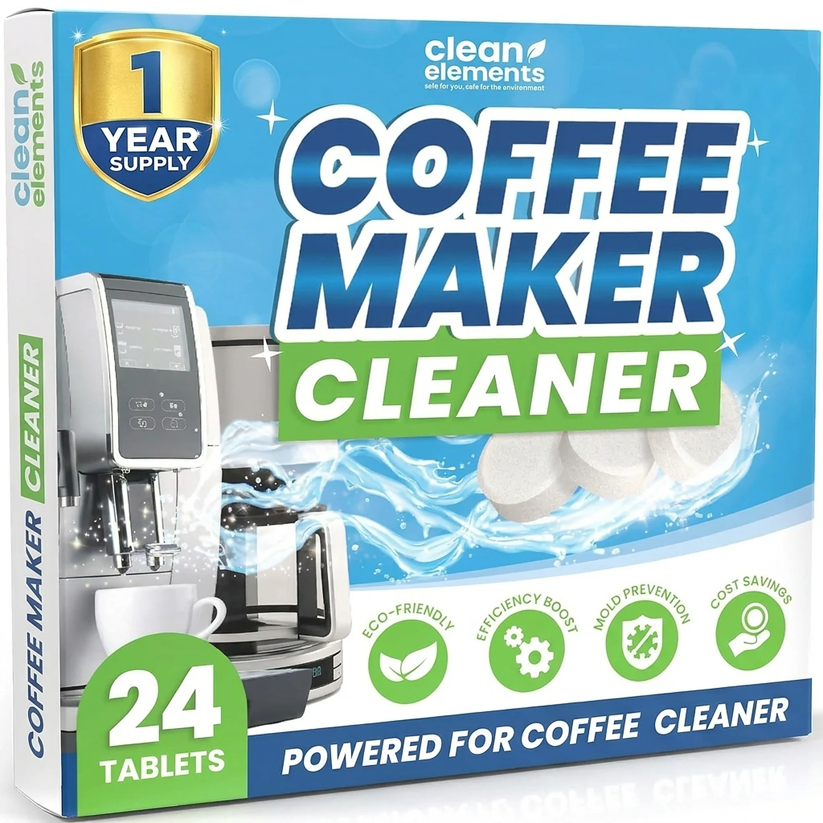 Zoyiancy 24 Count Coffee Maker Cleaner Tablets, Descaler Tabs for Espresso, Pod and Drip Machines, Deep Cleaning Descaling Tablets for Home Brewer