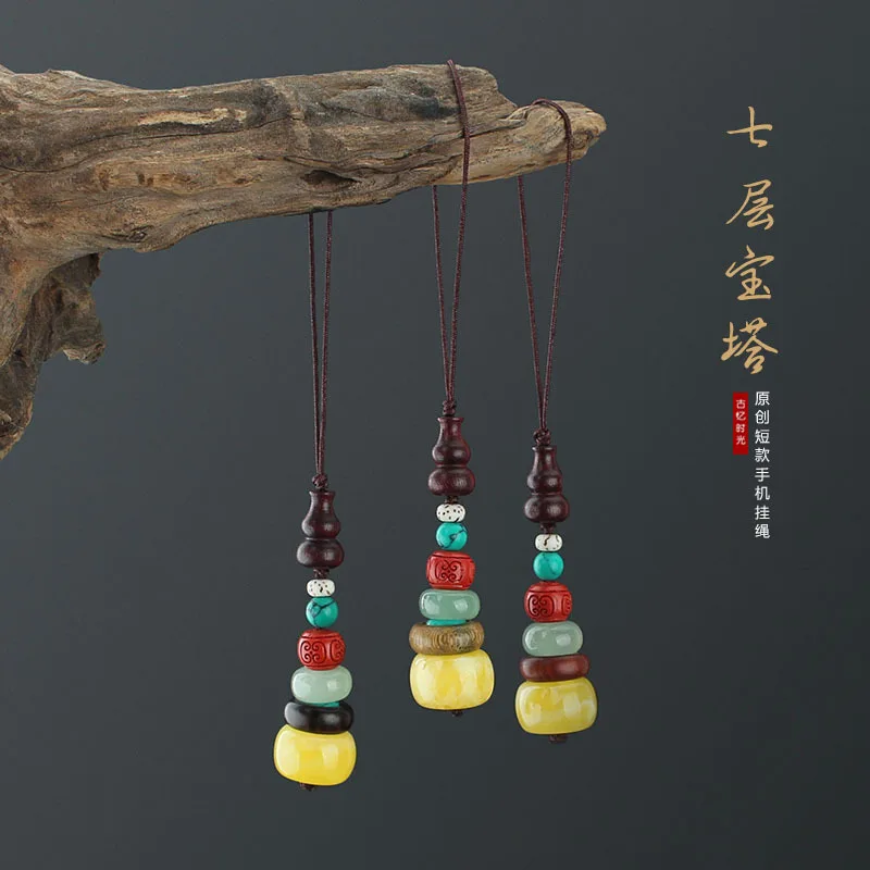 

DIY accessories Seven-layer pagoda ebony mobile phone lanyard, gourd mobile phone chain, short USB flash drive pendant, men's an