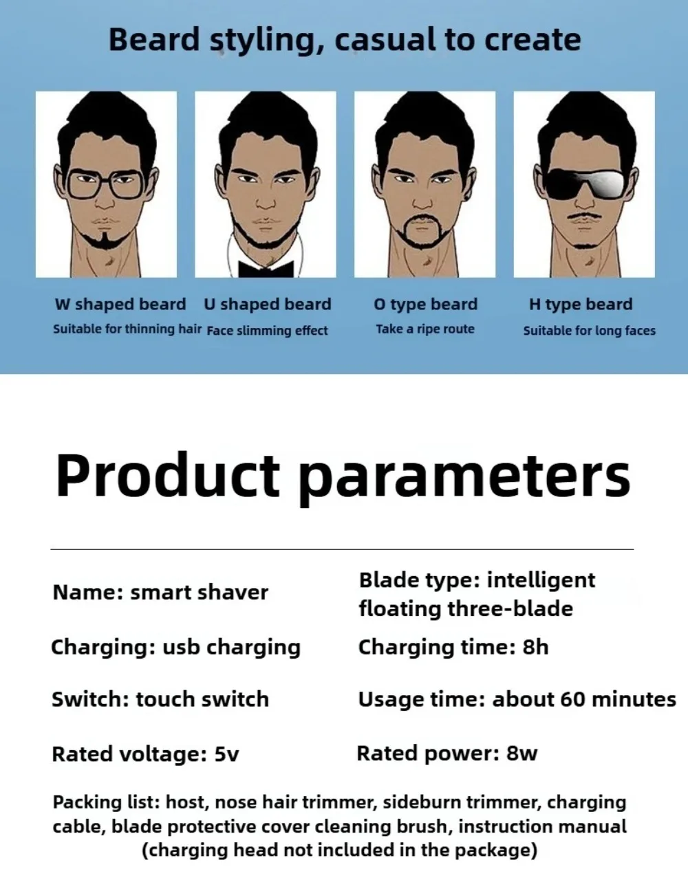 Portable 3 in 1 Electric Shaver Three Heads Rechargeable Men's Shaver Waterproof High Speed Sideburn Trimmer