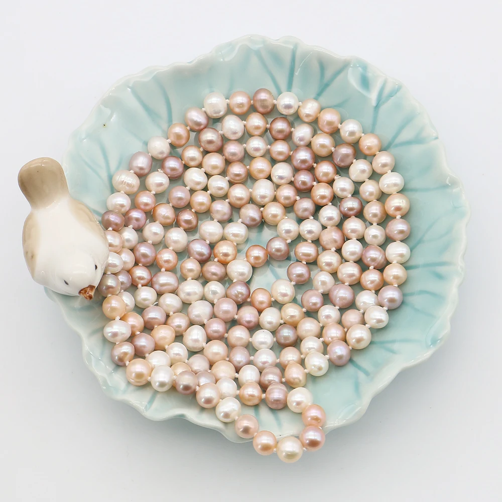 

Mix-color Natural Freshwater Baroque Pearl Beaded Necklace 7-8mm Irregular Round Pearl Loose Bead 1strand DIY Necklace Bracelet
