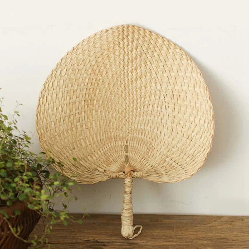 3X Cool Baby Mosquito Repellent Fan Summer Manual Straw Hand Fans Palm Leaf