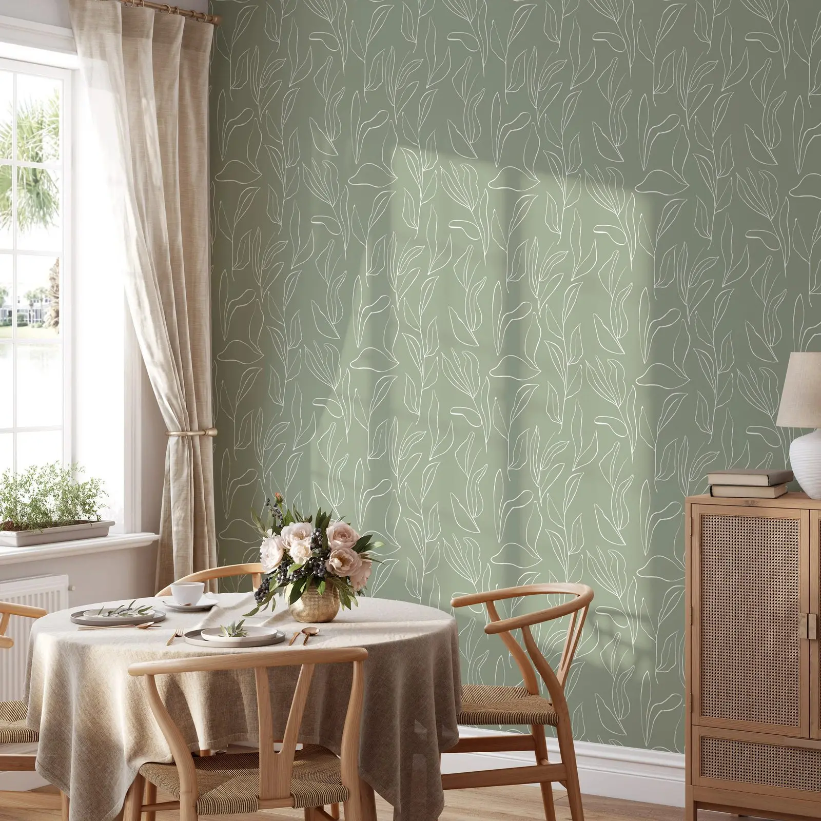 Sage Modern Leaves Peel and St - Herbal Wallpaper review and price