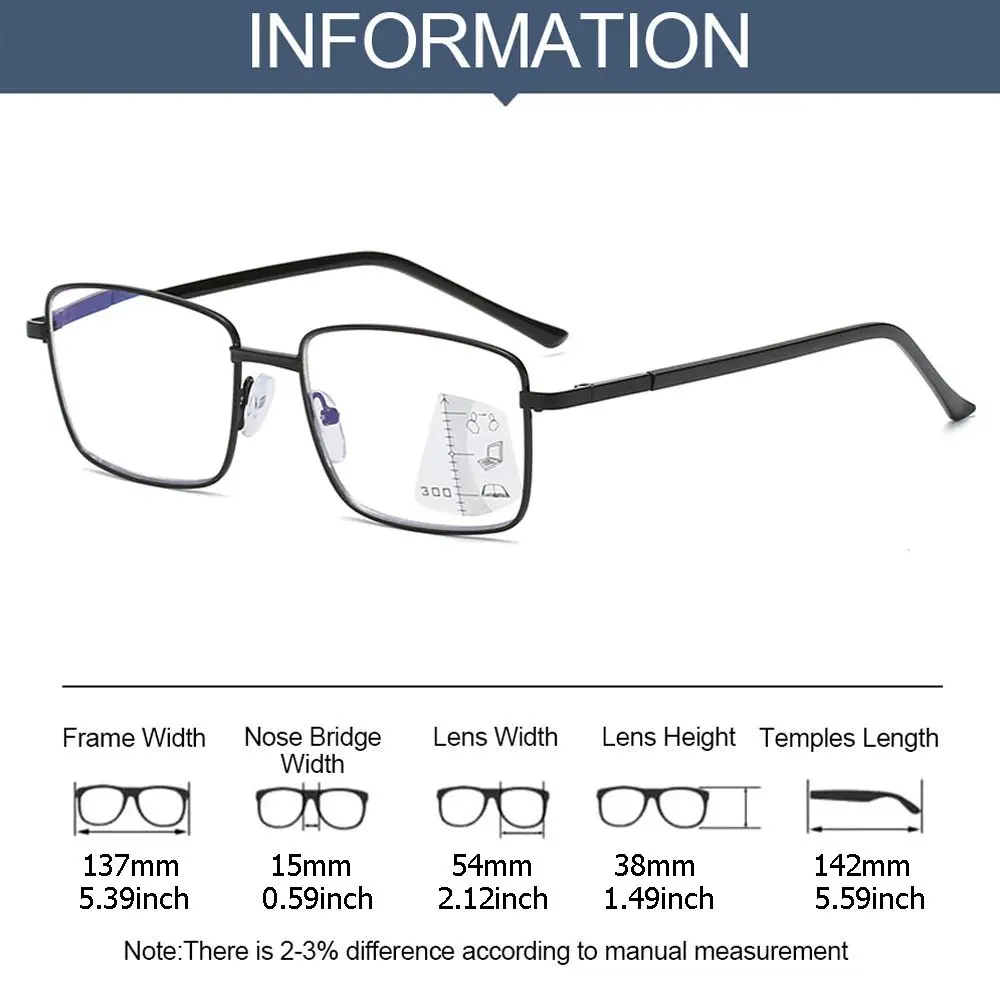 Metal Progressive Multifocal Reading Glasses Anti Blue Light Reading Glasses Presbyopia Glasses Computer Goggles Vision Diopter