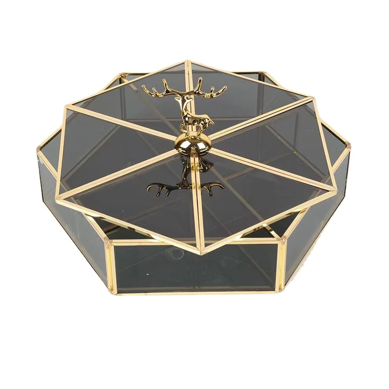 Split Format Glass Hexagonal Storage Elk Decoration