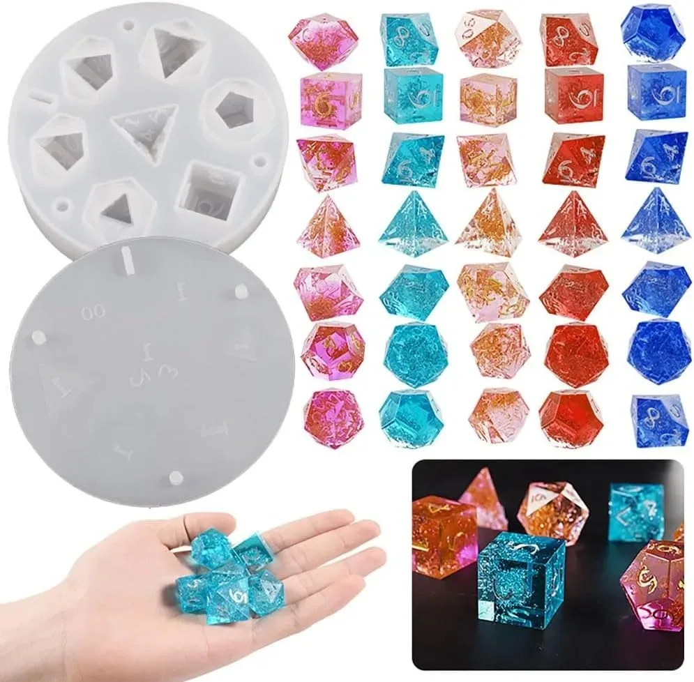 DIY DND Sharp Edge Dice Silicone Mold for 7Pcs Resin Dice Mold