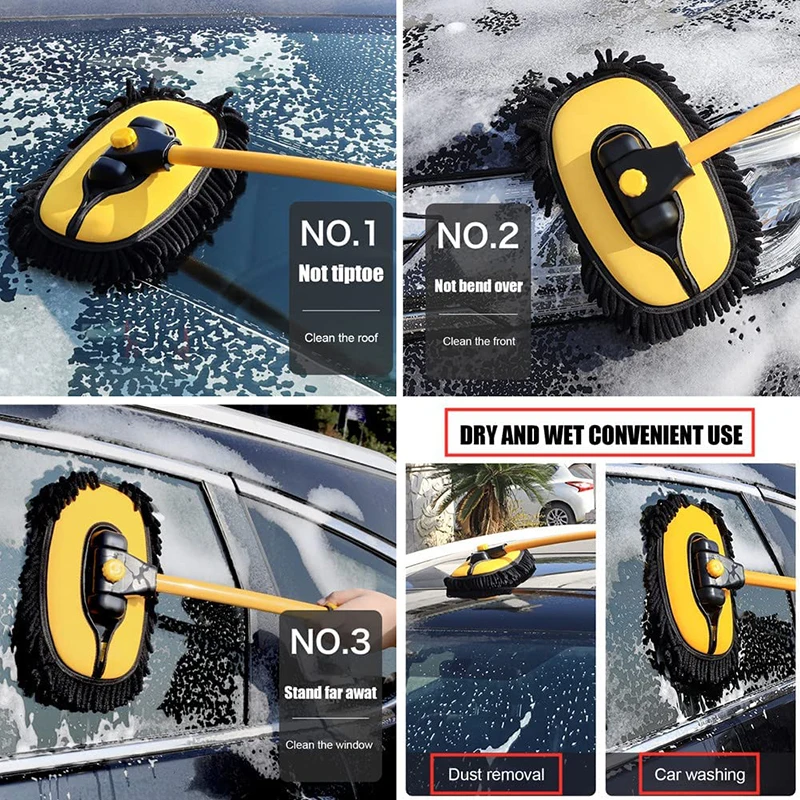 41inch Car Wash Brush Cleaning Mop with Telescopic 15 Degree Curved Long Handle Chenille Microfiber Broom Car Wash Accessories