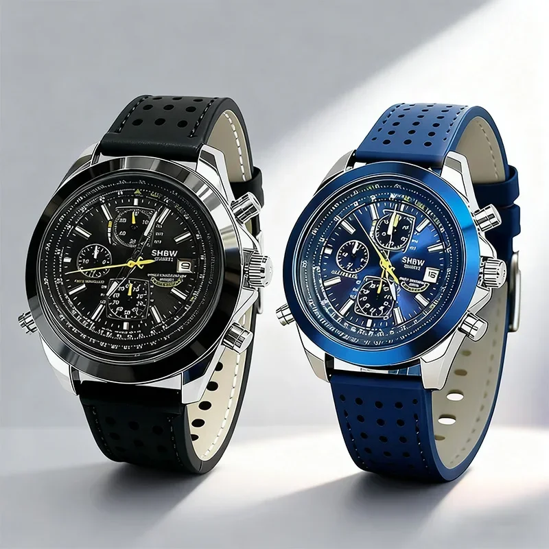 ساعة SHBW الأكثر مبيعًا 2025 كوارتز عصرية فاخرة للرجال - مضيئة، كرونو وتقويم، مقاومة للماء حتى 30 مترًا، حزام من الجلد الناعم