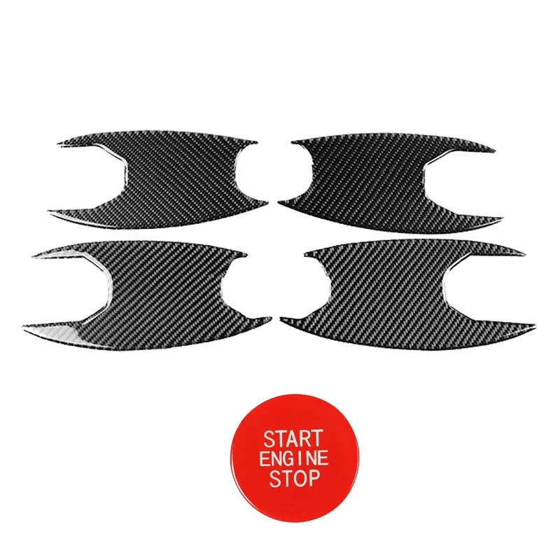 سيارة الخارجي مقبض الباب السلطانية قبعات ألياف الكربون الحقيقية + بدء زر التوقف مفتاح إشعال غطاء لسيارات BMW 3 سلسلة G20 325 330 335 #2