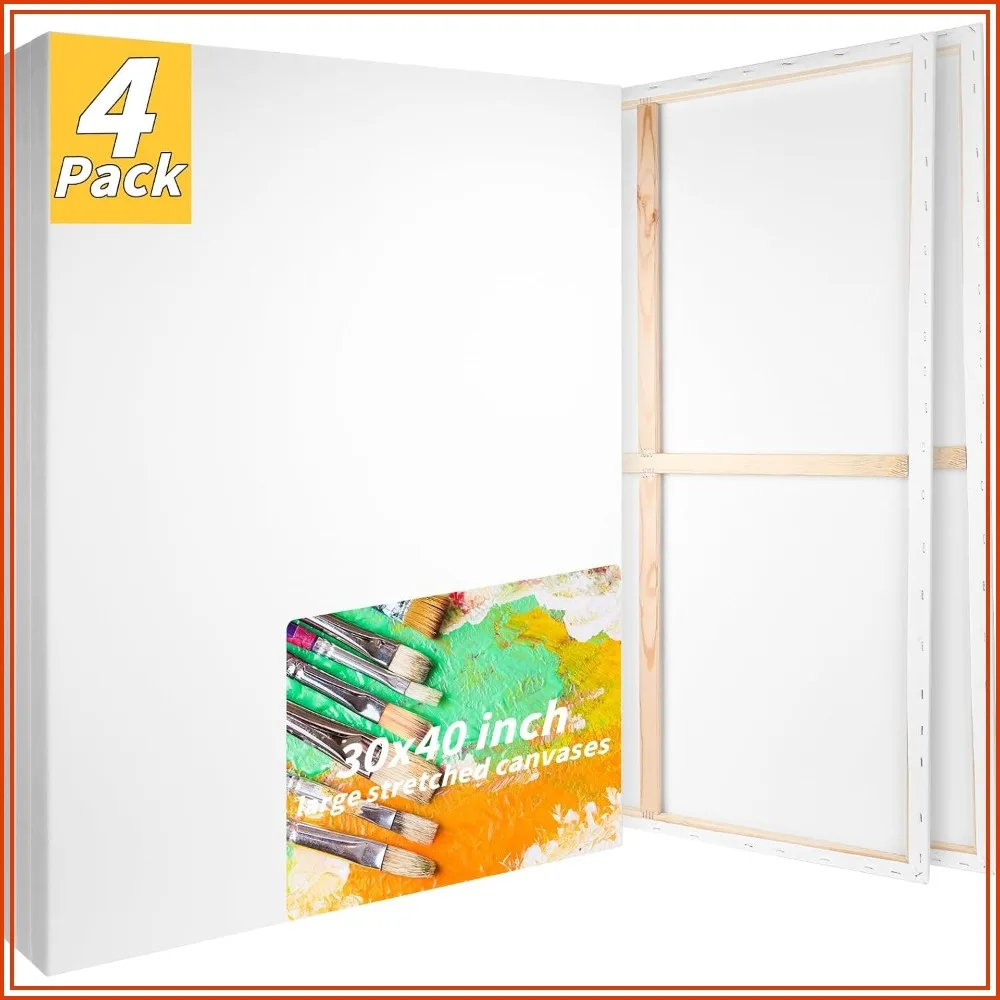 4 Pack 30x40 Pre Stretched Canvas for Painting, 100% Cotton, Triple Primed, Blank Art Boards for Acrylic Oil