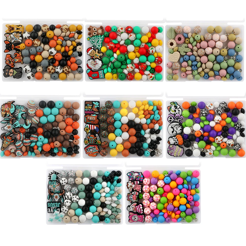 Sunrony 100pcs New Silicone Text/Animal/Plant Focus Bead Set DIY Pen Keychain Bracelets Necklace Accessories For Jewelry Making