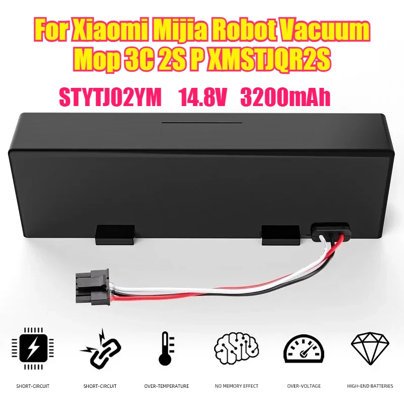 14.8V 3200mAh STYTJ02YM Rechargeable Battery for Xiaomi Mijia Robot Vacuum Mop 3C 2S P XMSTJQR2S Sweeping Mopping Vacuum Cleaner