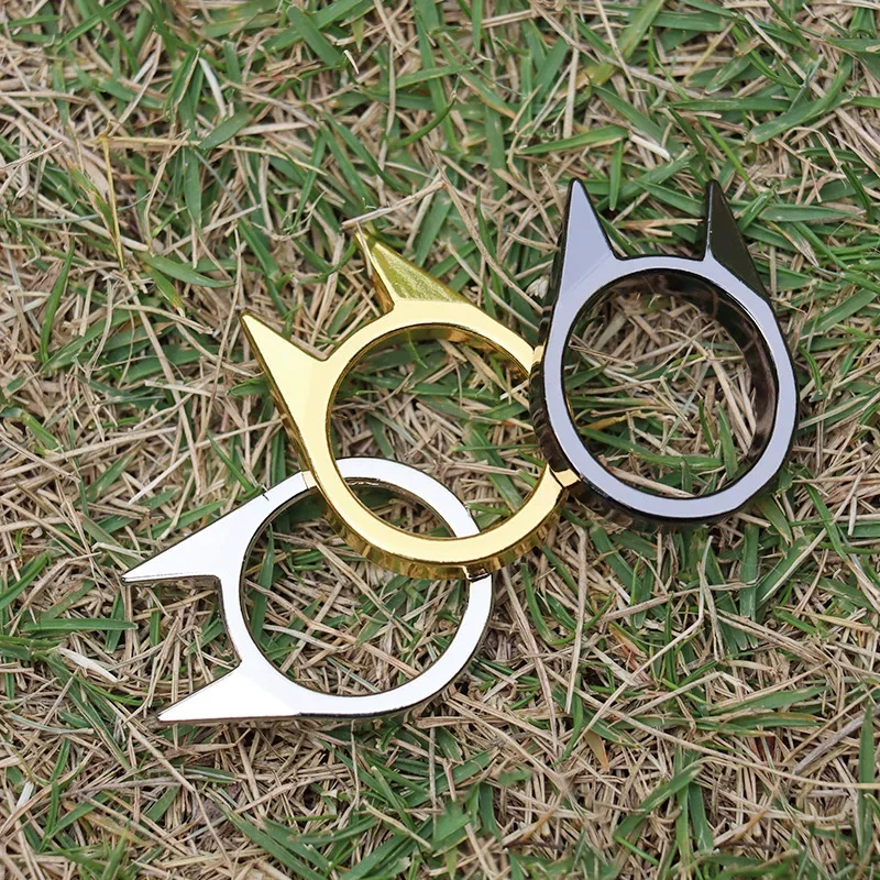 Anillos de Oreja de Gato para Mujer y Hombre, Anillos de Defensa Personal, Anillos Metálicos para Romper Ventanas, Anillos de Ataque para Acompañantes, Accesorios de Joyería Unisex