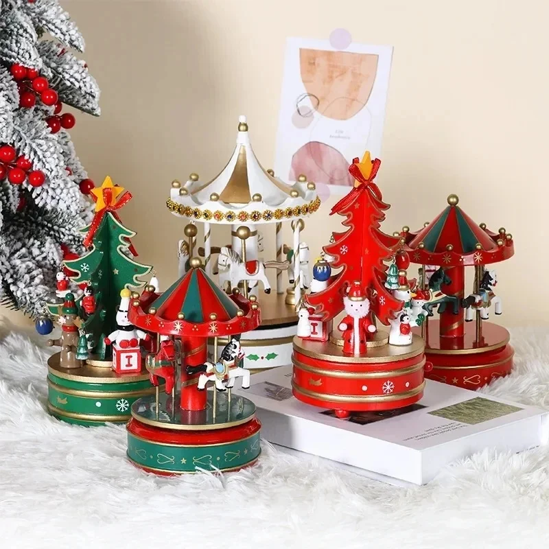 Christmas Carousel Toys Automatic Merry-Go-Round Music Boxes Wedding Party Birthday Gifts Baby Room Decoration Xmas Home Decor