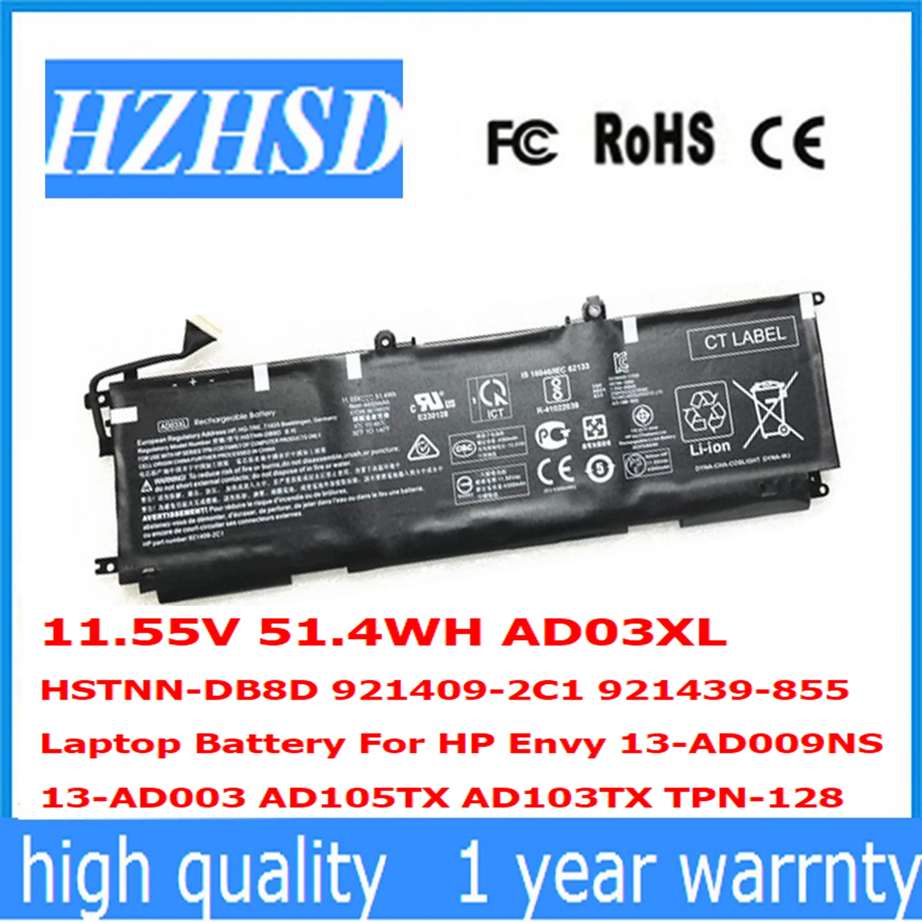 11.55V 51.4WH AD03XL HSTNN-DB8D 921409-2C1 921439-855 Laptop Battery For HP Envy 13-AD009NS 13-AD003 AD105TX AD103TX TPN-128