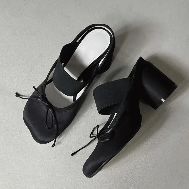 Zapatillas de ballet con lazo de mariposa, estilo urbano, cómodas, zapatos de tacón cuadrado de diseñador de moda para mujer, mules de baile para damas.