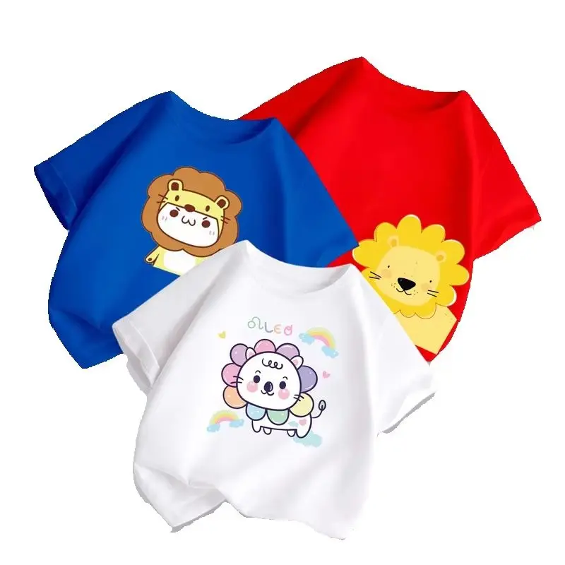 Children's Clothing Short Sleeved Breathable T-shirt Summer 2026 Cartoon Lion Korean Children's Top Parent-child Clothes